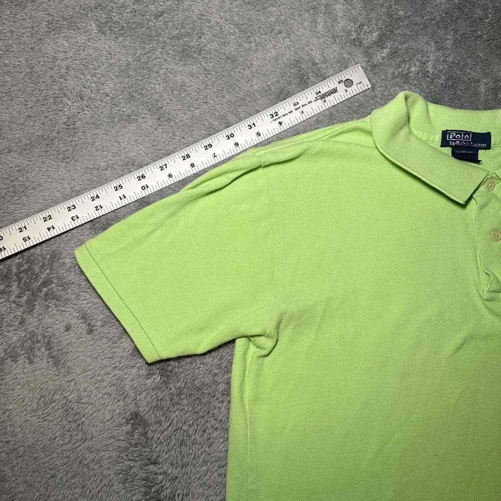 VTG Polo By Ralph Lauren Boys SZ L (16/18) Short Sleeve Lime Green Purple Pony